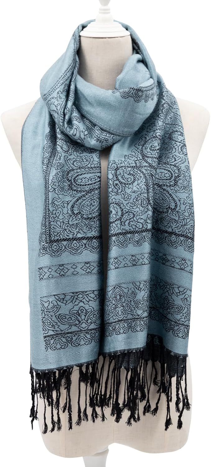 Ciormis Two Tone Silky Paisley Pashmina Shawl Scarf,Soft Women's Rave Jacquard Pashminas Wrap Scarves