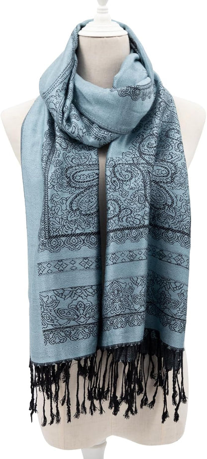 Ciormis Two Tone Silky Paisley Pashmina Shawl Scarf,Soft Women's Rave Jacquard Pashminas Wrap Scarves