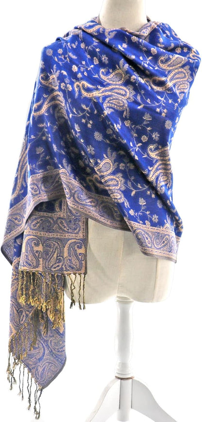 Ciormis Two Tone Silky Paisley Pashmina Shawl Scarf,Soft Women's Rave Jacquard Pashminas Wrap Scarves