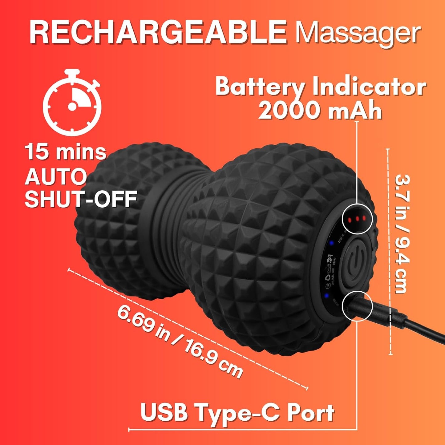 ZeenKind Vibrating Peanut Massage Ball for Plantar Fasciitis, Muscle Pain Relief with 4 Speed, Deep Tissue Therapy for Myofascial Release & Muscle Recovery, Neck Back Foot Roller Massager
