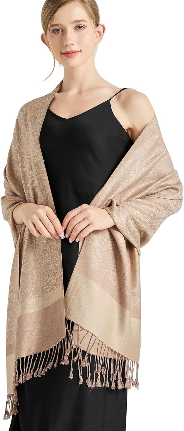 vimate Silky Paisley Pashmina Shawl Scarf-Women's Soft Double-side Jacquard Pashminas Wrap for Evening Dress Travel Shawl