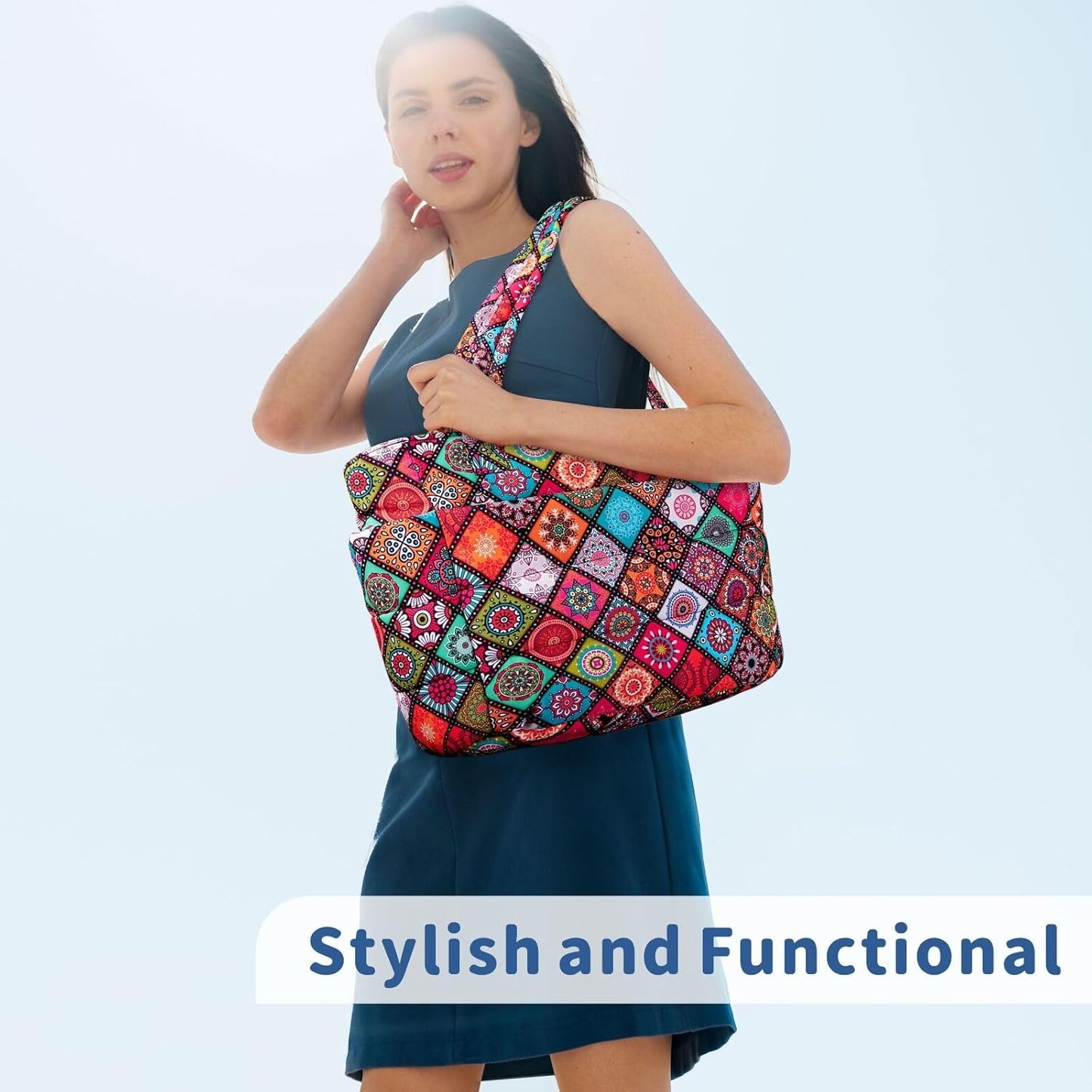 TOPDesign Puffer Tote Bag for Women, Lightweight Puffy Handbag with Compartments, Quilted Shoulder Bag for Work, Travel, Gym - Colors A