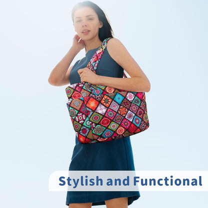 TOPDesign Puffer Tote Bag for Women, Lightweight Puffy Handbag with Compartments, Quilted Shoulder Bag for Work, Travel, Gym - Colors A