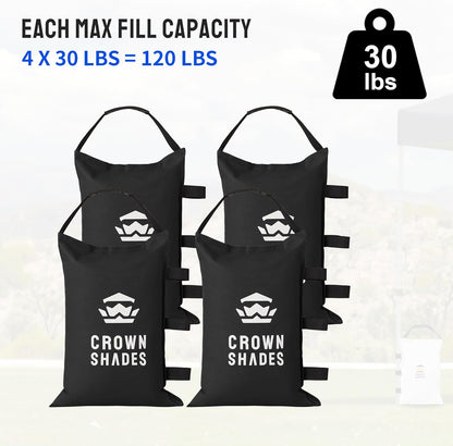 CROWN SHADES Sand Bags for Canopy Legs (150 LBS) Sandbags for Weight, Canopy Weights, Pop Up Tent Weights Bags, Black (Unfilled)
