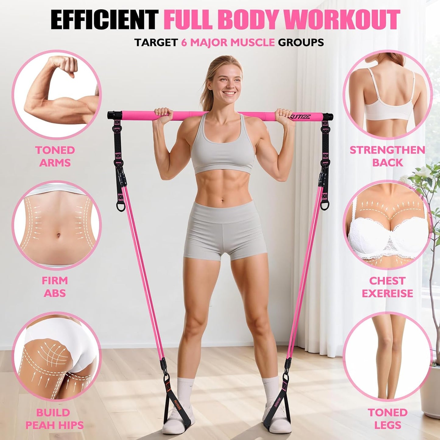 KUTIZE Pilates Bar Kit with Resistance Bands, Pilates Equipment, Multifunctional Pilates Bar for Women & Men, Pilates kit for Hip, Back, Arm, Full-Body Workouts, Home Gym Strength Training Equipment