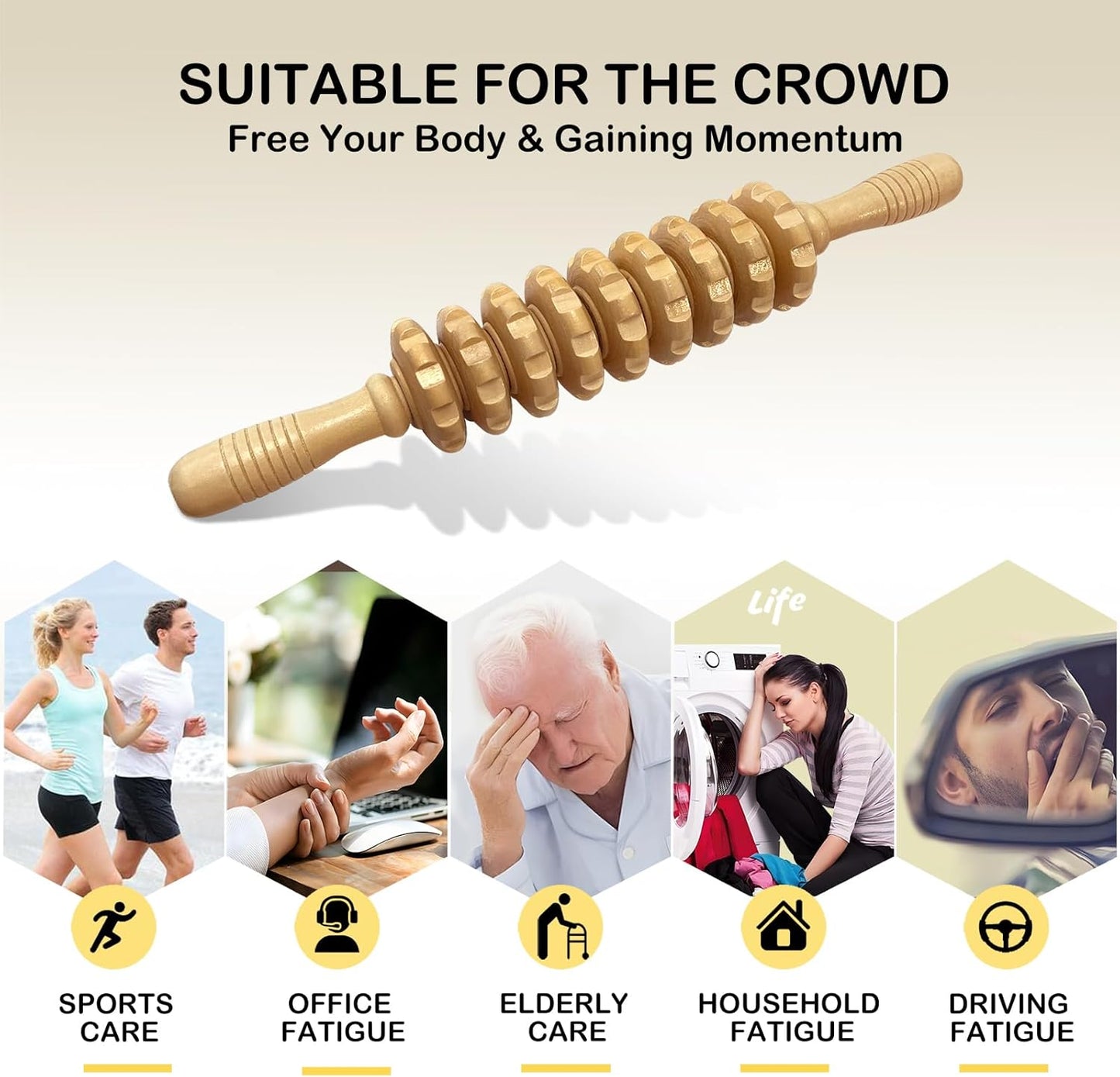 Wooden Massager Handheld Roller Trigger Point Massager Stick for Fascia, Cellulite, Muscle & Abdomen , Body Therapy Massager, Muscle Belly Relief Tool…