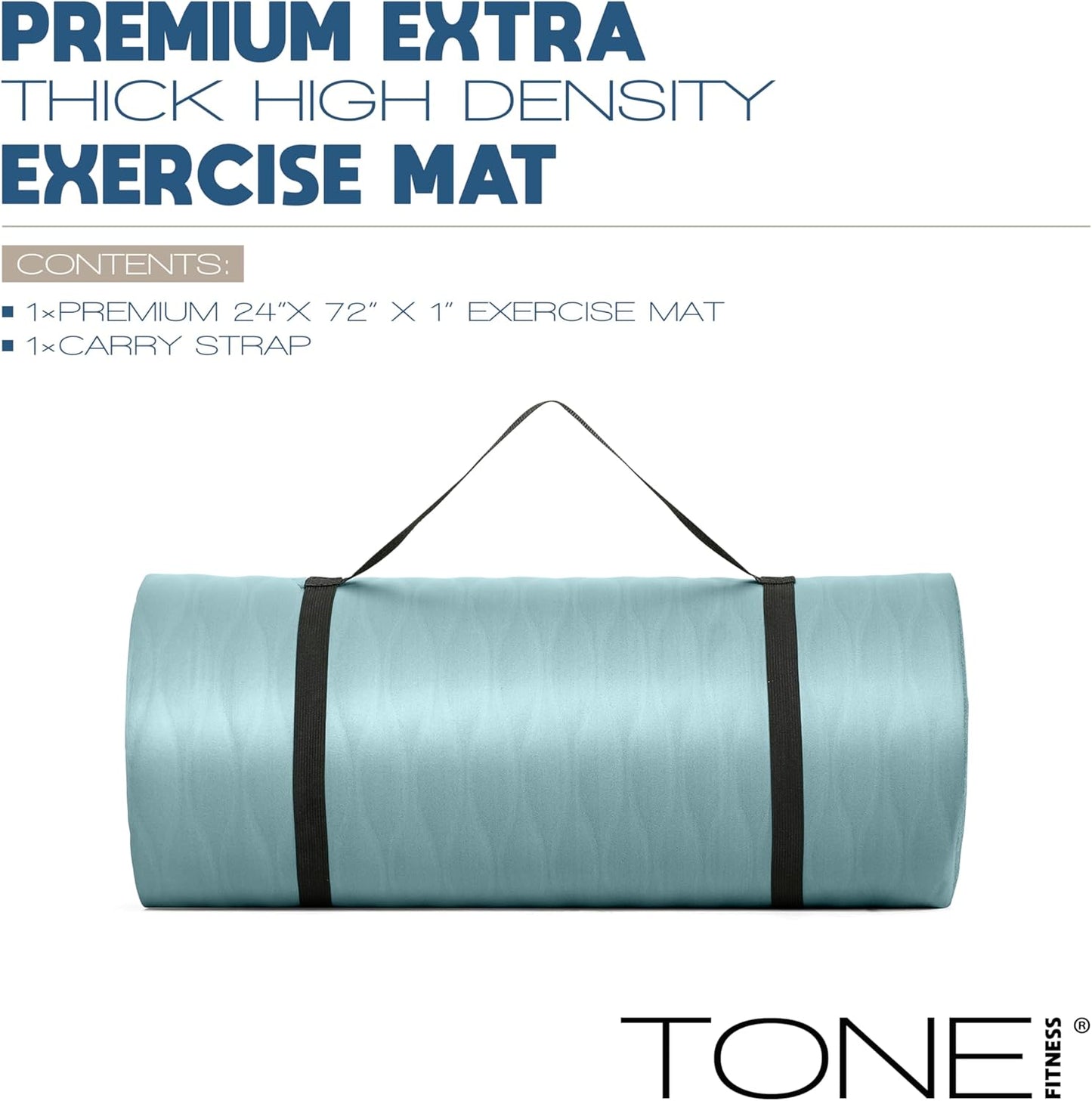 Tone Fitness 1-Inch Thick Yoga Mat | High-Density, Non-slip Exercise Mat with Carrying Strap for Yoga, Pilates, & Home Gym Workouts | Multiple Options