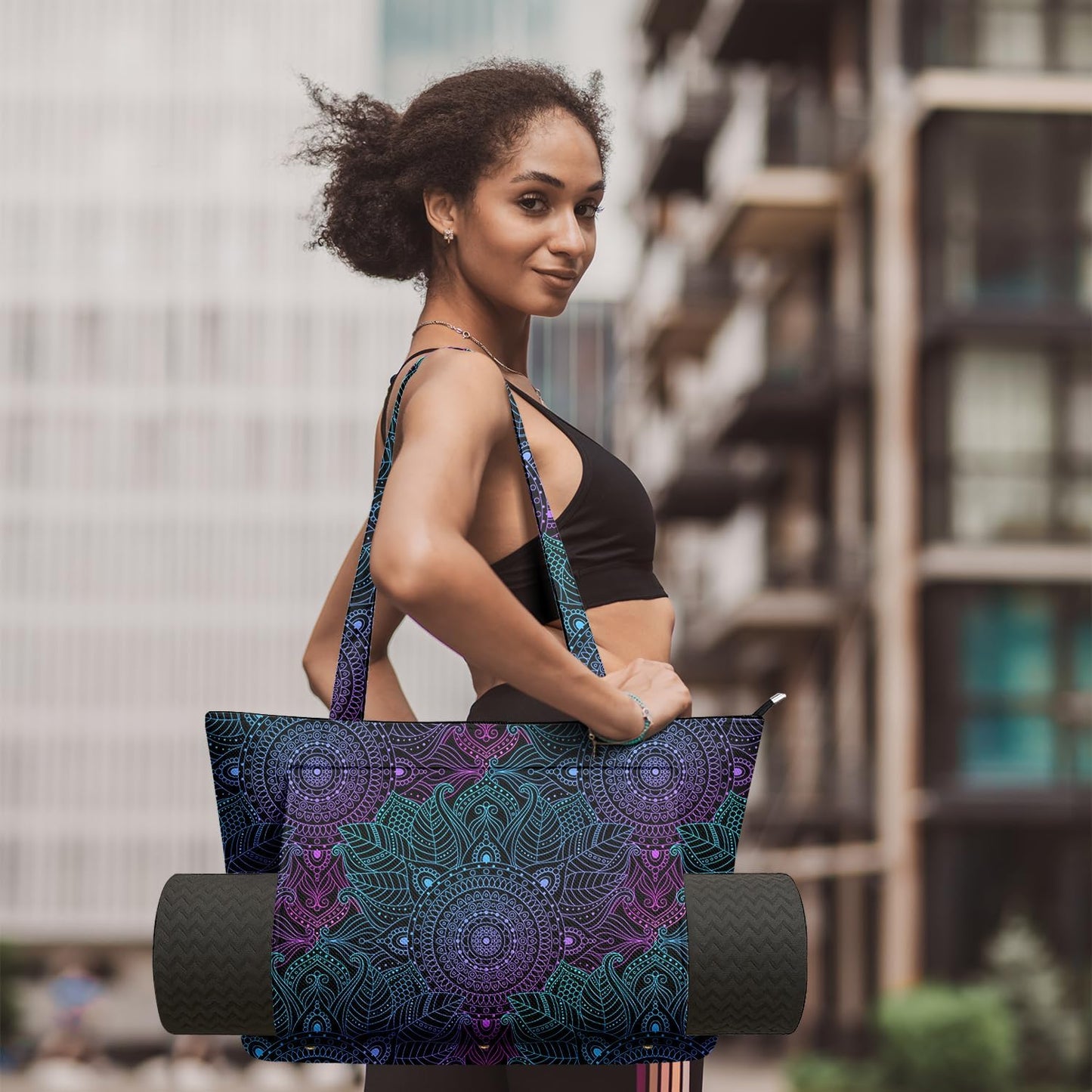 Yoga Bag for Women, Large Canvas Yoga Mat Tote Bag with Yoga Mat Carrier - Large Mat Pocket Fitness Tote for Pilates, Gym, Travel, Office & Beach