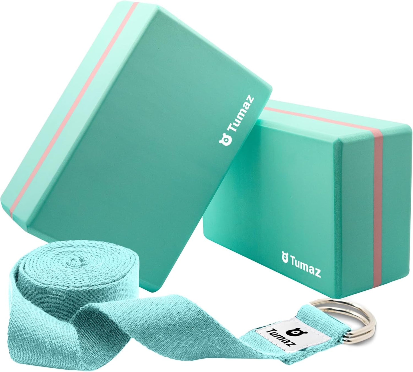 Tumaz Non-Slip Yoga Blocks 2-Pack - High Density/Lightweight EVA Foam & Natural Cork for Stability, Premium Set with E-Book Included