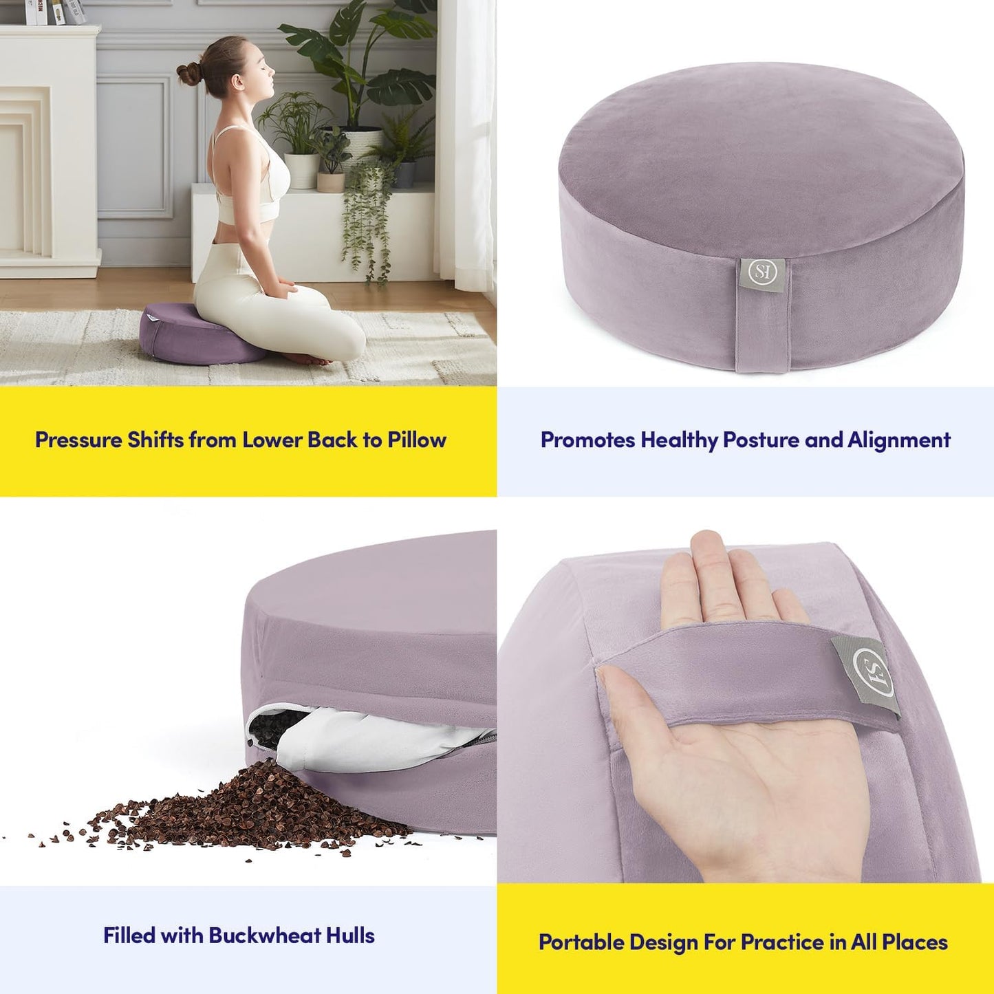 Meditation Cushion Bolster Pillow for Restorative Yoga – Supportive Cushion for Meditation, Pilates, and Relaxation – Filled with Buckwheat Hulls - Removable Cover