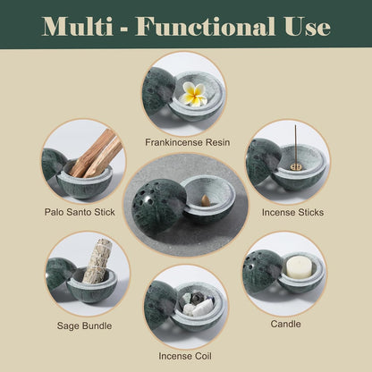 Koville Natural Marble Incense Holder, Incense Holder for Sticks with 9 Holes, Handmade Incense Burner Ash Catcher for Meditation Yoga SPA, Balsam Fir/Palo Santo/Sage/Cone (RoyalBeige)