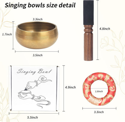 Kmise Tibetan Singing Bowls Set- Handmade in Nepal Meditation Sound Bowls for Yoga, Meditation, Mindfulness, Healing and Chakra Balancing, Stress Relief (4', Brown)