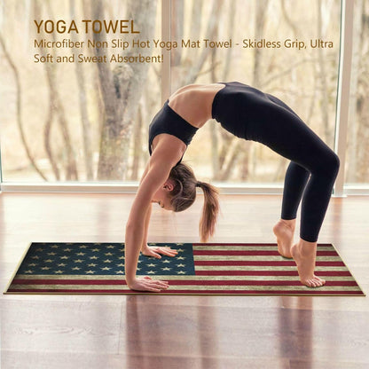 YETTASBIN American Flag Yoga Mat Towel, Non Slip Sweat Absorbent Hot Yoga Towel Portable Lightweight Travel Workout Towel with Storage Bag for Home Yoga, Pilates, Fitness 73x 27 Inch