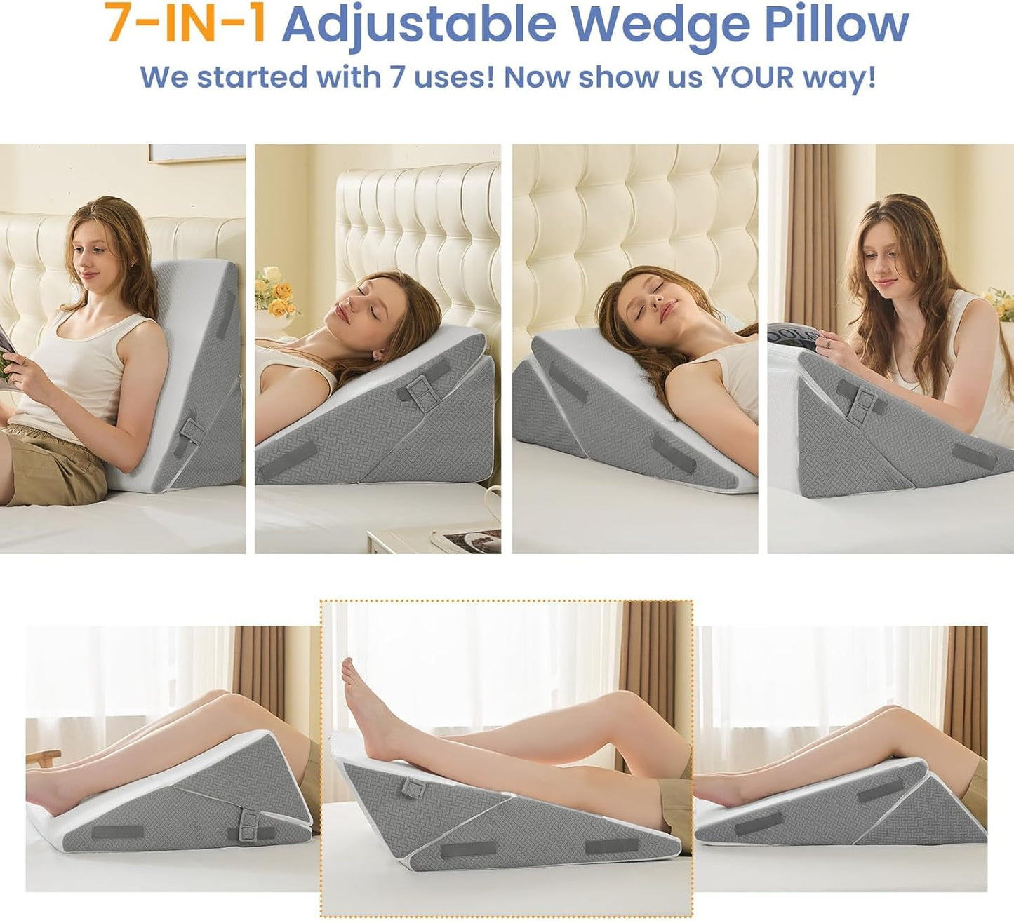 Sasttie Wedge Pillow Set for After Surgery, 2PCS Adjustable Bed Wedge Pillow Headboard with Memory Foam Neck Cushion – for Acid Reflux, Sleeping, Neck & Back Support, Dark Grey