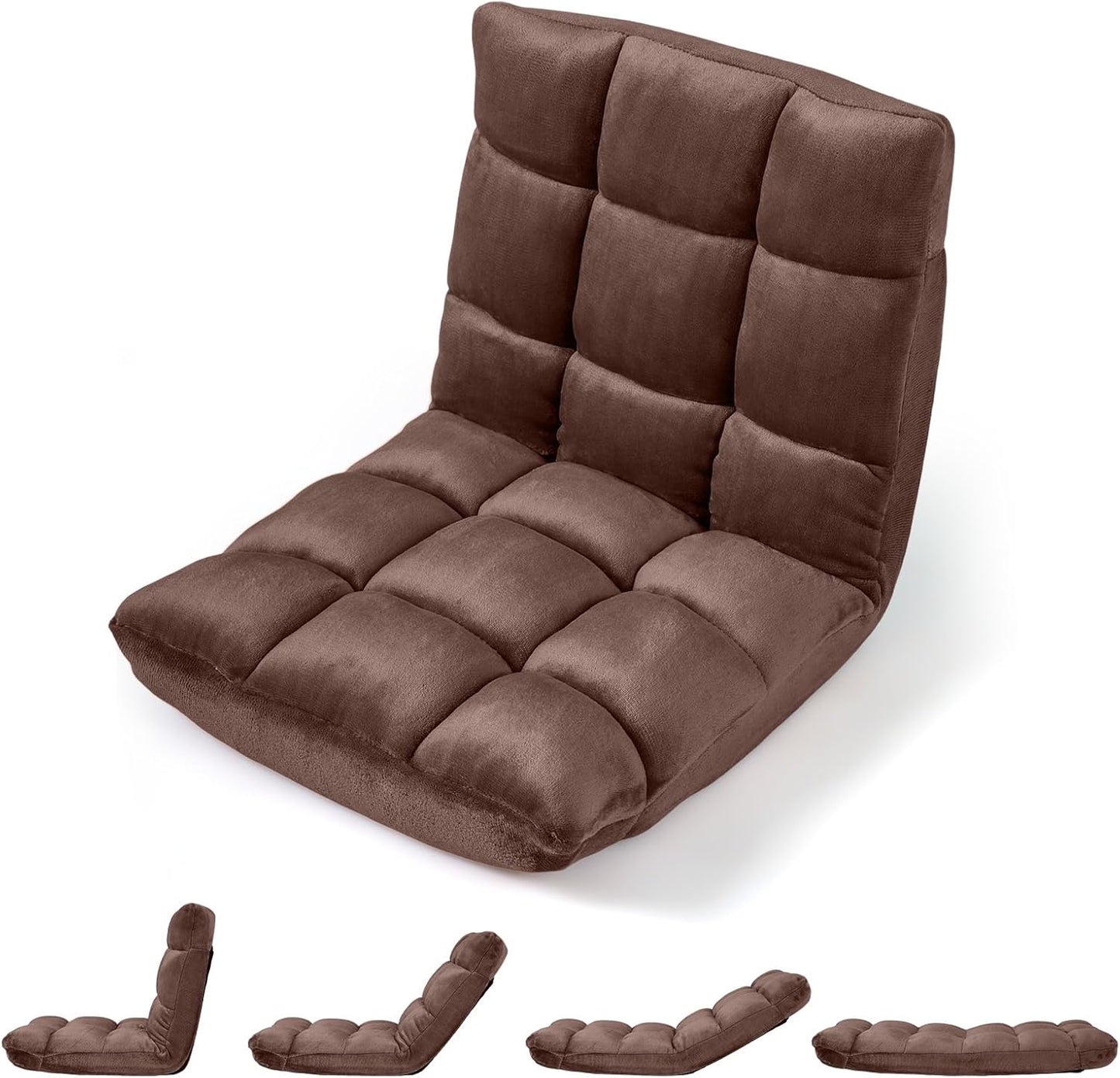 Giantex Folding Floor Chair with Back Support, 14 Adjustable Position, Padded Sleeper Bed, Couch Recliner, Gaming Floor Chairs for Adults, Meditation, Living Room (TAN)