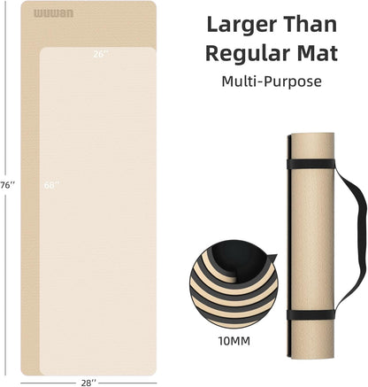10mm Thick Yoga Mat for Tall Men & Women, Extra Long 76x28in Non Slip TPE Exercise Mat with Carrying Strap, Mat for Yoga Pilates Fitness,Indoor Outdoor Use