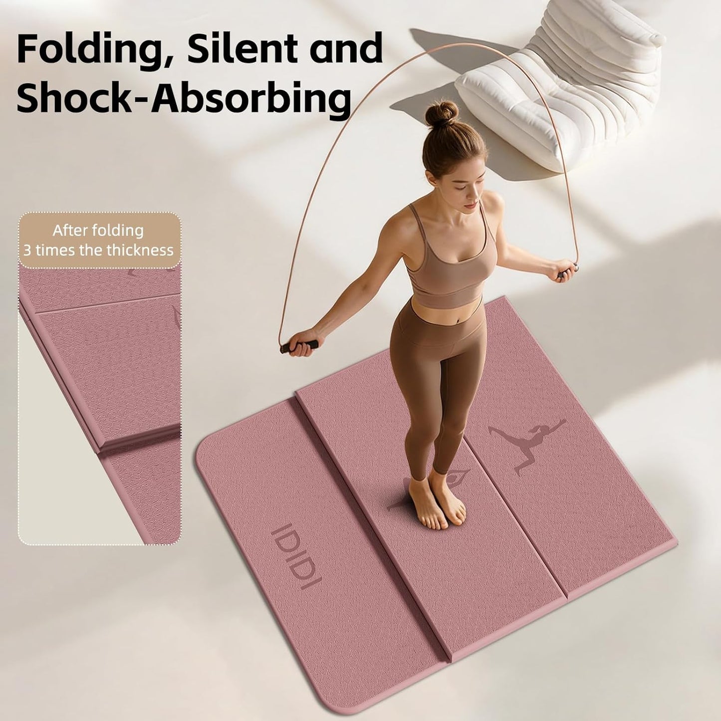Extra Thick 10mm Foldable Yoga Mat, SGS Certified POE Non-Slip Mat, Multi-Purpose Exercise & Fitness Mats for Studio or Home