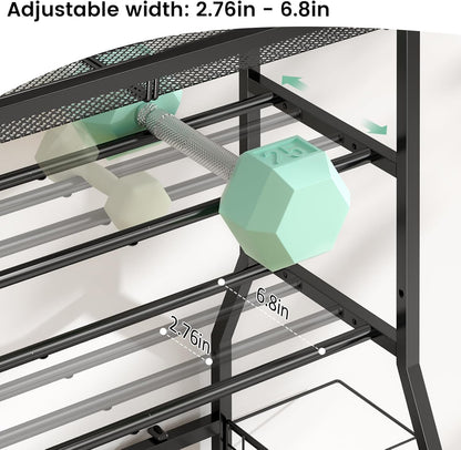Home Gym Storage Rack, Dumbbell Rack with Yoga Mat Storage, Weight Rack Stand with Lockable Wheels and Hooks, Home Workout Equipment Organizer for Yoga, Dumbbell, Kettlebells, Ball Storage