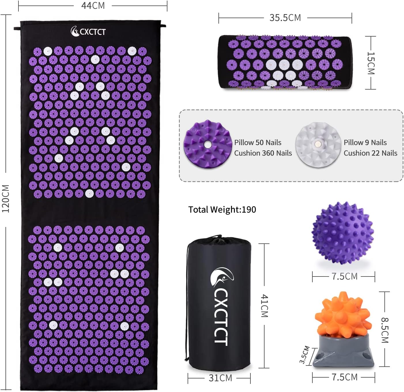 Extra Long Yoga Acupressure Mat Set,Massage Acupuncture Mat Large,Magnetic Mat Acupressure Body mat and Pillow for Neck Back Pain Relief(Gold)
