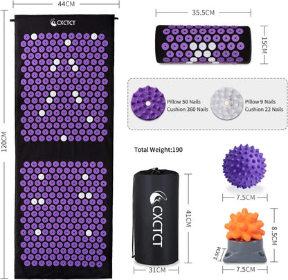 Extra Long Yoga Acupressure Mat Set,Massage Acupuncture Mat Large,Magnetic Mat Acupressure Body mat and Pillow for Neck Back Pain Relief(Gold)