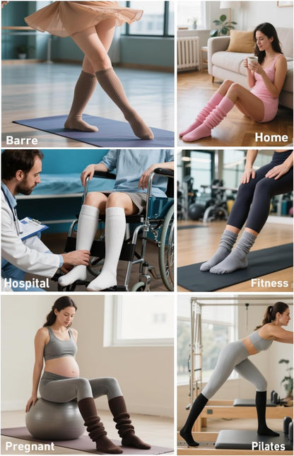 Hstyle Grip Pilates Socks for Women, Slouch Scrunch Yoga Barre Socks for Hospital Workout