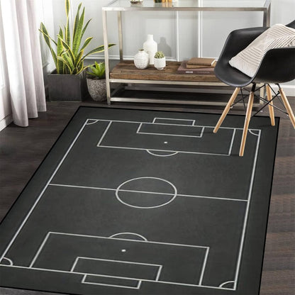 Sports Field Area Rug,5x7ft, Soccer Field Chalked Blackboard Football Stadium Board Painted Non-Slip Soft Carpet Floor Mat Indoor Living Room Bedroom Rugs Yoga Mat Home Decor