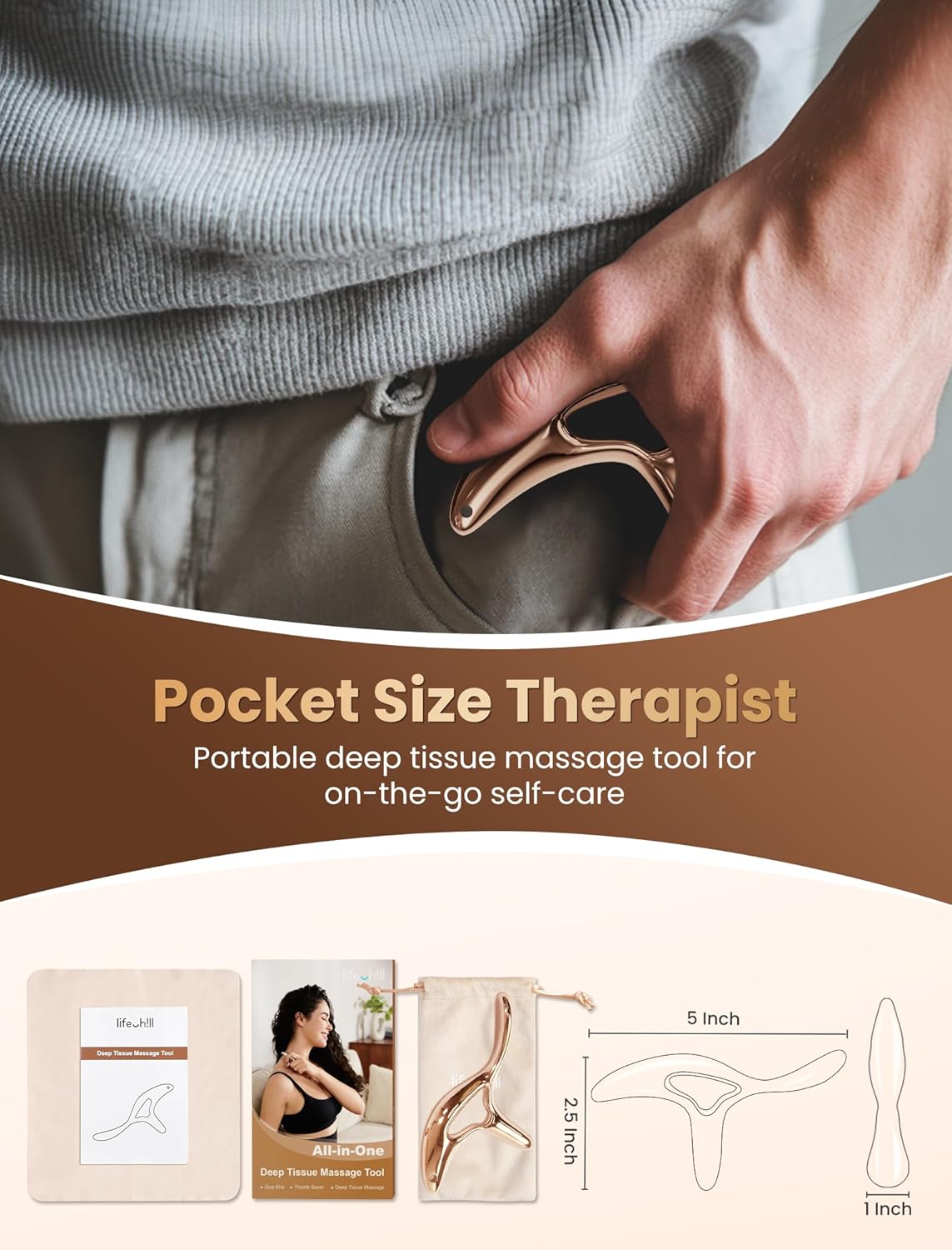 lifechill Trigger Point Massage Tool for Deep Tissue Massage & Gua Sha, HSA Muscle Scraper Tool for Full Body Pain Relief, FSA Eligible Items Thumb Saver Acupressure Tool, Fathers Day Dad Gifts