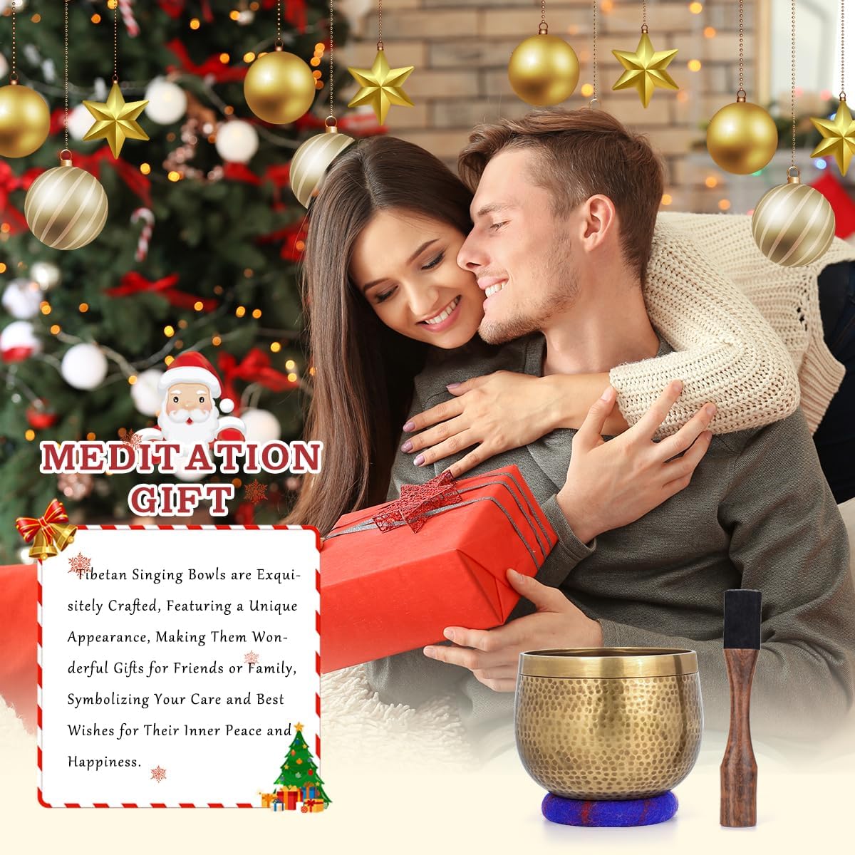 Relaehih Tibetan Singing Bowls Set-Hand-hammered in Nepal Sound Bowl for Meditation, Yoga, Chakra, Meditation Accessories, Stress Relief Tool and Unique Gifts for Women, Men (Yellow, 4 inch)