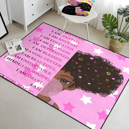 Black Girl Area Rug for Bedroom African Black Girls Floor Rugs for Living Room Playroom Cartoon Art Home Decor Soft Yoga Mats for Women Afro Purple 47" x 31" (2.7 x 3 Feet)