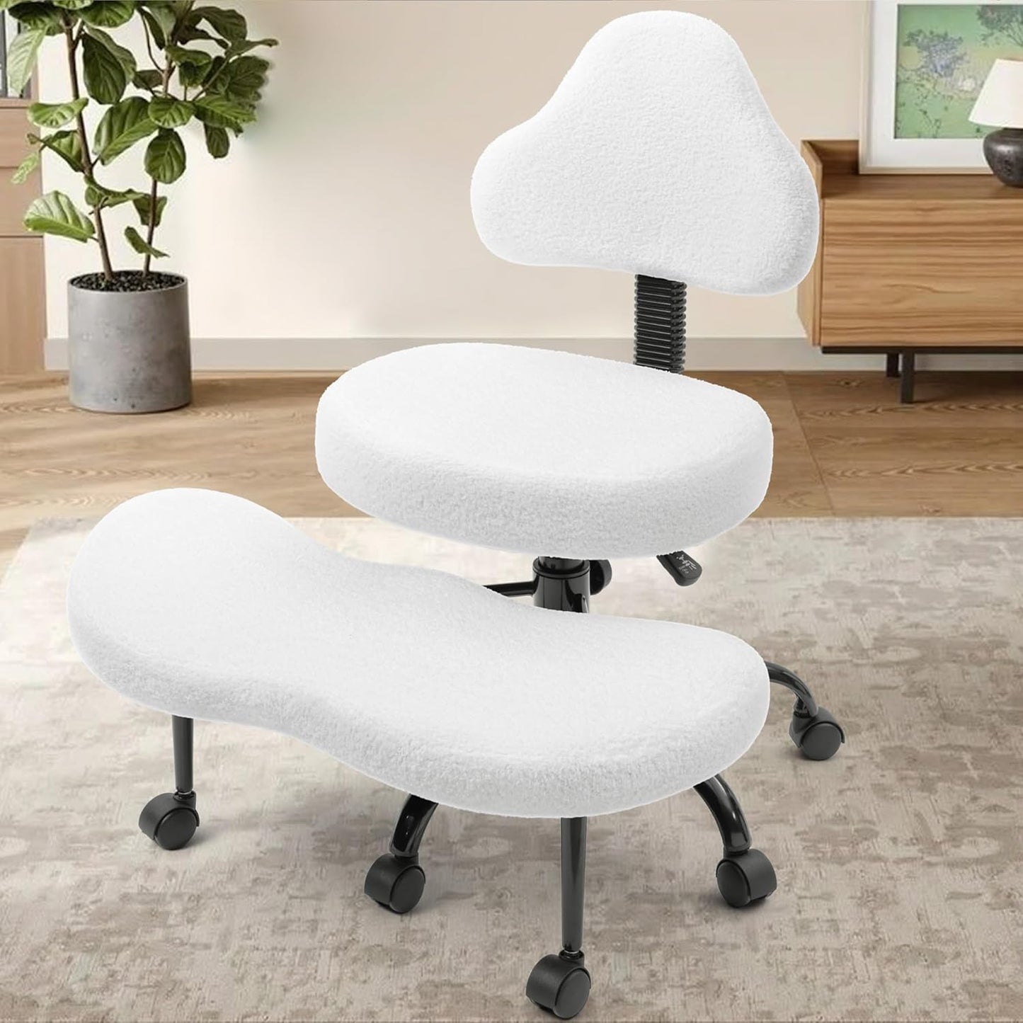 AtHope Cross Legged Office Chair, Criss Cross Desk Chair ADHD Meditation Kneeling Yoga Seat with Adjustable Height, Lumbar Support, Wider Footrest and Wheels (Black)