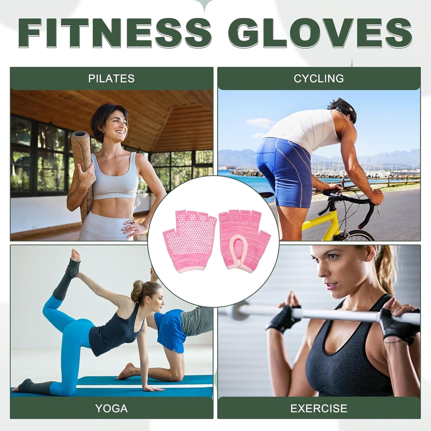 Yoga Gloves, Non Slip Fingerless Pilates Gloves Breathable Exercise Workout Mittens