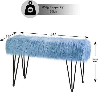 Home Soft Things Green Mongolian Faux Fur Ottoman, Desert Sage, 19'' x 13'' x 17'', Cozy Plush Fluffy Ottoman Foot Rest Stool for Living Room Bedroom Entryway Makeup Bench End of Bed Home Décor