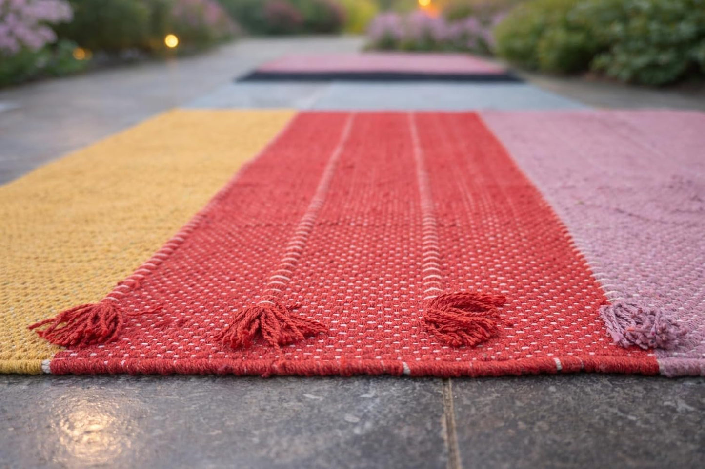 Indian Handmade100 % Organic Anti Skid Multi Colour Cotton Yoga Mat - Eco-Friendly Hand-Woven Rug - Non-Slip & Thick (24”x72”x5mm) for Hot yoga & Everyday Fitness at Home - Comfortable & Foldable Extra-Long Mat