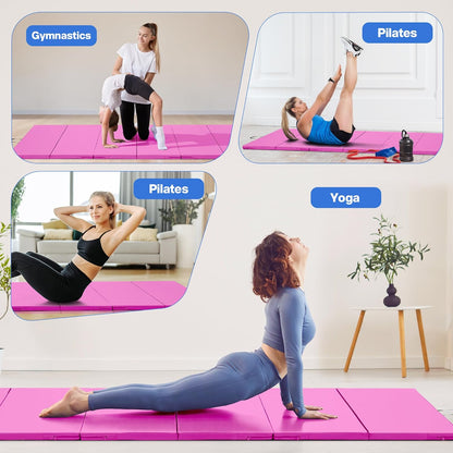 Outdoor Basic 6'x3'x2'' Gymnastics Mats Portable 4-Fold Tumbling Mat Thick Yoga Mat with PU Leather & Carry Handle for Home Workout, Yoga, MMA Core Training, Pilates