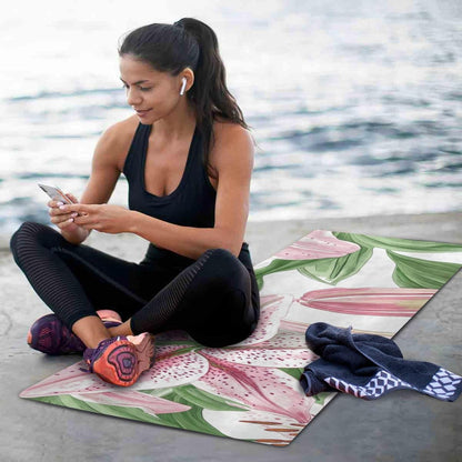 Guyana Regia Lily Beauty Summer Flower printed yoga and pilates mat natural rubber non slip,Thick 1 mm with bags tapete para ejercicio 71x26 inches For hot yoga