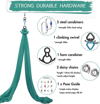 11 Yards Aerial Silks Yoga Swing Set - Aerial Yoga Hammock Kit Anti-Gravity Flying for Fitness, Low/Non Stretch Nylon Tricot Fabric Hardware Included for Dance