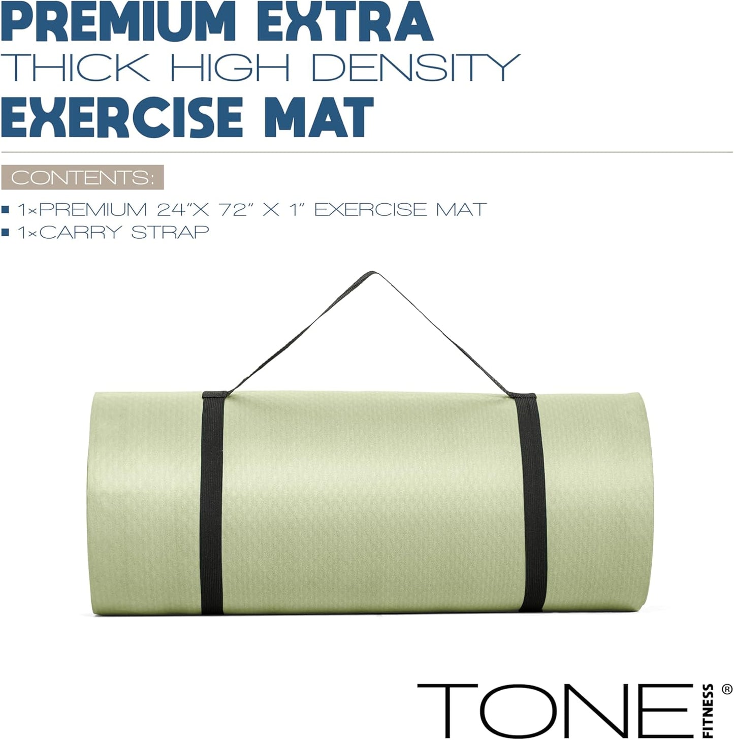 Tone Fitness 1-Inch Thick Yoga Mat | High-Density, Non-slip Exercise Mat with Carrying Strap for Yoga, Pilates, & Home Gym Workouts | Multiple Options