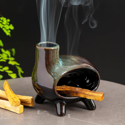 MOUGIGI Terracotta Palo Santo Holder - Modern Chiminea Incense Burner for Yoga, Meditation, and Energy Cleansing - Wood Sticks Dish, Sage Ash Catcher, Smudge Bowl, Cone Burner - Unique Meditation Gift