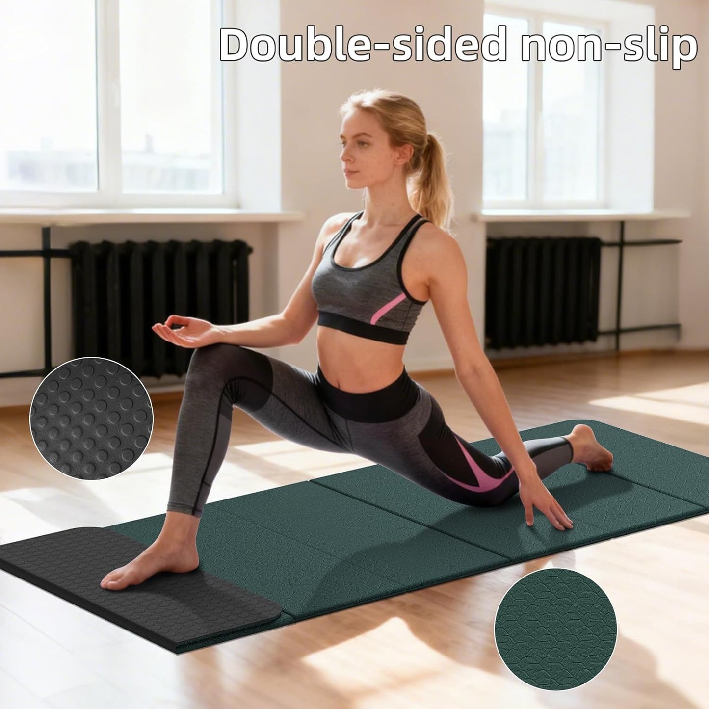 Foldable Yoga Mat Thick 10mm-WUWAN Extra Large Exercise Mat, TPE Material, Non-Slip Fitness Folding Mat Easy to Carry, Suitable for Home Workout Travel Pilates (75" x40",2/5") (Blue)