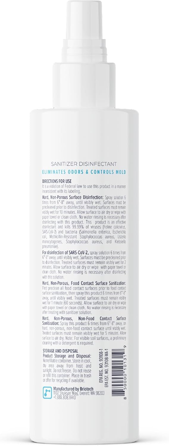 BRIOTECH Sanitizer Disinfectant Hypochlorous Spray, Kill 99.99% of Viruses & Bacteria, Control Mold, Eliminate Odor, Gentle for Nursery & Play Rooms, Food Contact Surface Sanitizer, 32 fl oz