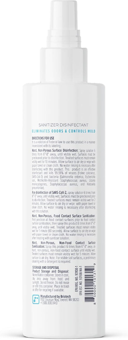 BRIOTECH Sanitizer Disinfectant Hypochlorous Spray, Kill 99.99% of Viruses & Bacteria, Control Mold, Eliminate Odor, Gentle for Nursery & Play Rooms, Food Contact Surface Sanitizer, 32 fl oz