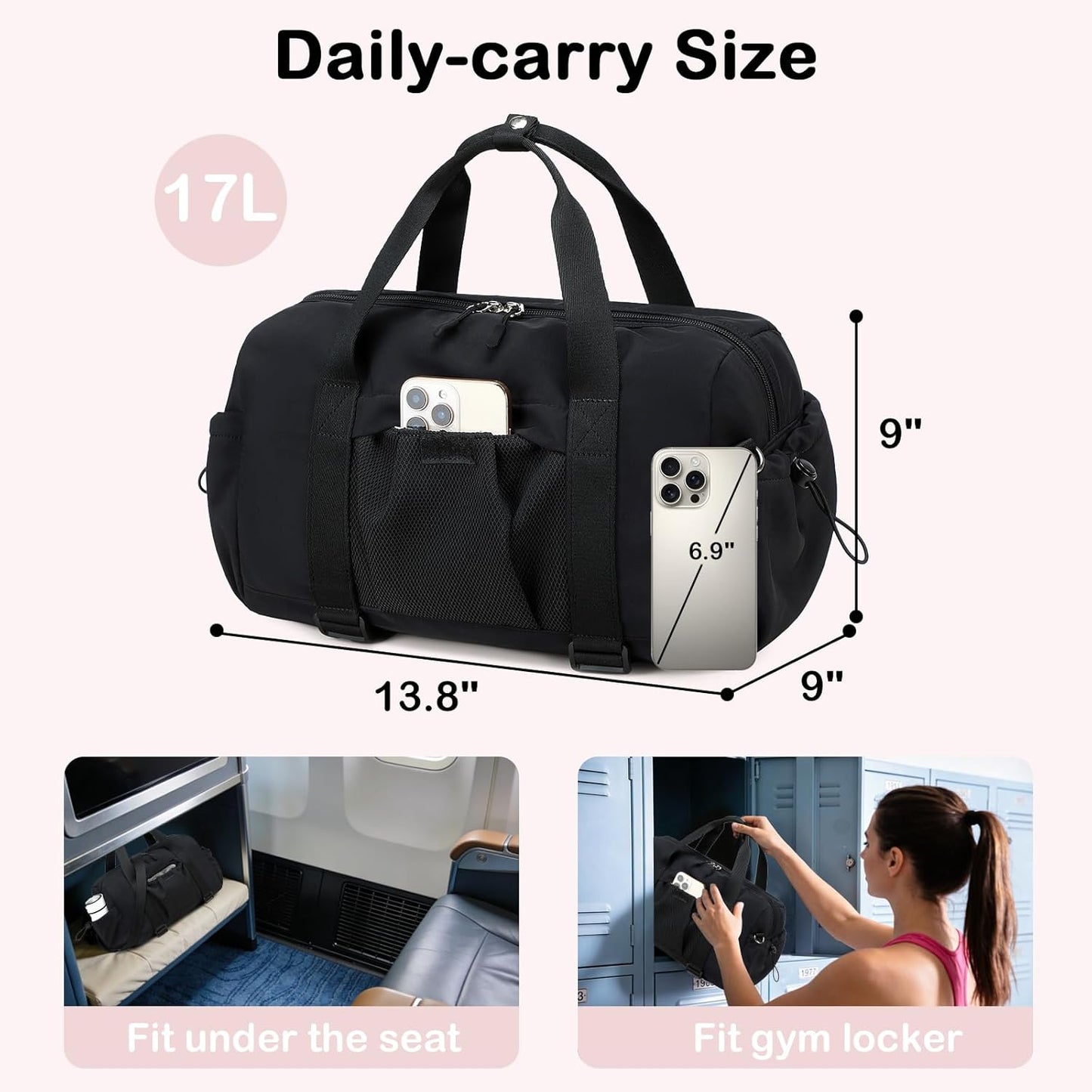 LEDAOU Small Gym Bag for Women, Mini Duffle Bag with Yoga Mat Holder Lightweight Carry On Sports Bag with Separate Shoe Pocket and Wet Pocket Duffel Bags Dance Yoga Workout Bag (Pink)