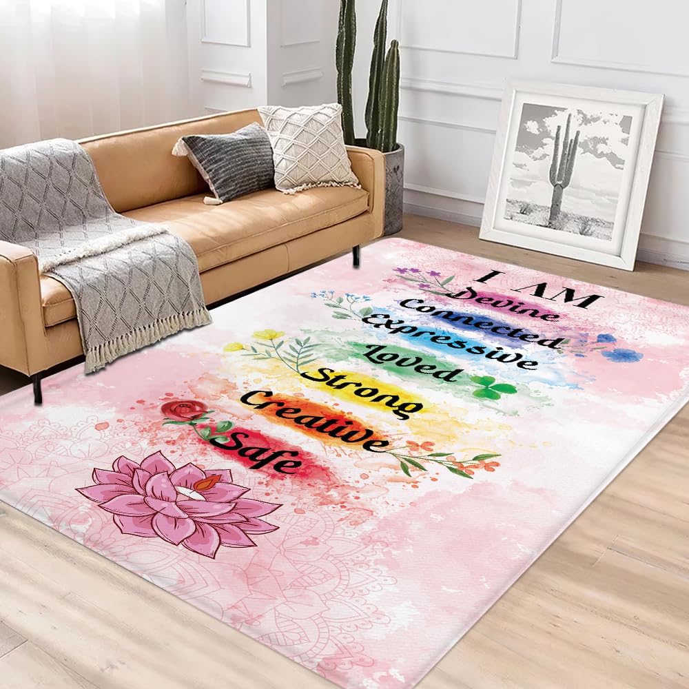 Chakra Area Rug, Meditation & Yoga Carpet for Living Room, Bedroom Mandalas Boho Style Non-Slip Machine Washable Rugs for Women Adults Yoga Lovers Bohemian Floor Mat Office Decor (YOGA-DS01)