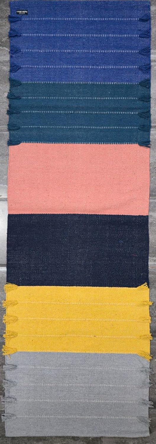 Indian Handmade100 % Organic Anti Skid Multi Colour Cotton Yoga Mat - Eco-Friendly Hand-Woven Rug - Non-Slip & Thick (24”x72”x5mm) for Hot yoga & Everyday Fitness at Home - Comfortable & Foldable Extra-Long Mat