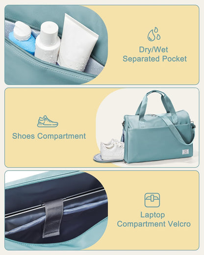 Gym Bag Womens Mens with Shoes Compartment and Wet Pocket Travel Duffel Bag for Women for Plane Sport Gym Tote Bags Swimming Yoga Waterproof Weekend Overnight Carry on Bag Hospital Holdalls - Colors B