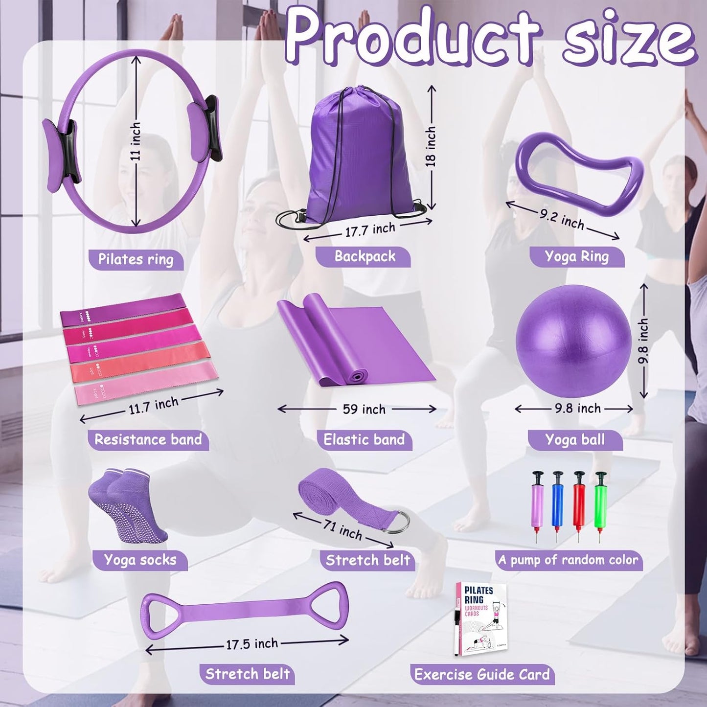 Pilates Kit for Women Pilates Equipment Ring and Ball Set Magic Circle Hoop with 5 Resistance Bands Compact Toning Fitness Essentials Starter Set Accessories with Exercise Guide
