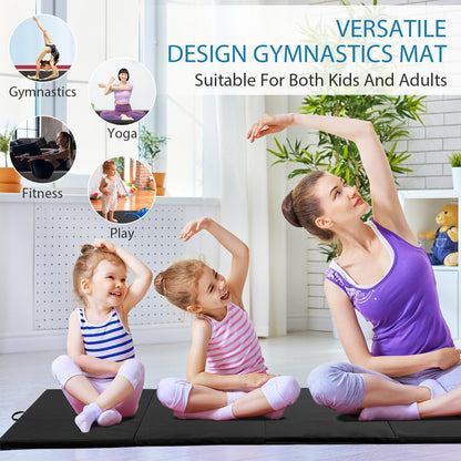 Gymnastics Mat for Tumbling, Folding Tumbling Mat Exercise Mat Gym Mat Tumbling Mats for Kids, Adults, PU Leather Yoga Mat with Carrying Handles