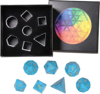 mookaitedecor 7 PCS Blue Howlite Turquoise Crystal Polyhedral DND Dice Set, Polished Tumbled Stones Dices for RPG MTG Table Games Home Decoration