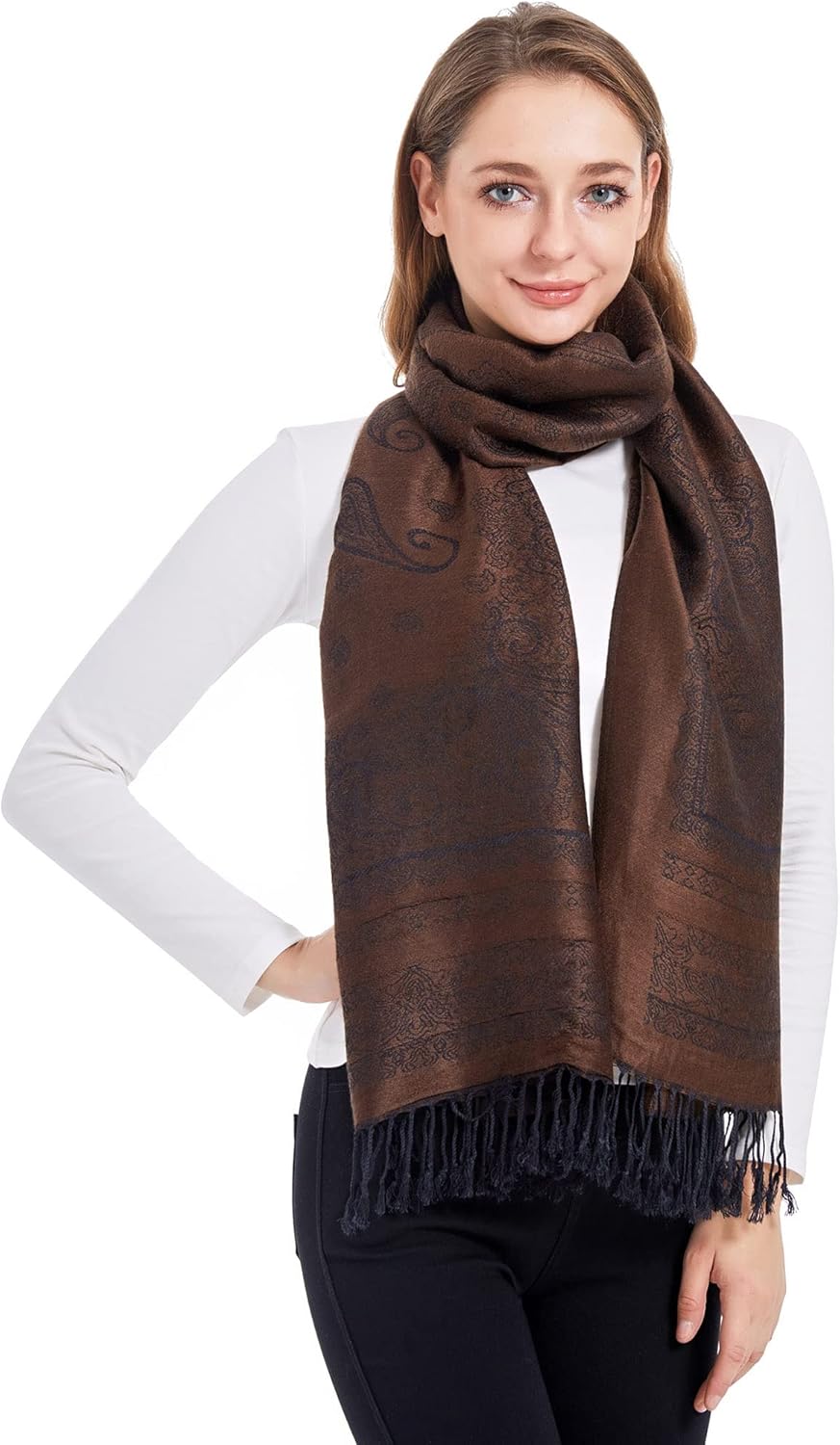Ciormis Two Tone Silky Paisley Pashmina Shawl Scarf,Soft Women's Rave Jacquard Pashminas Wrap Scarves