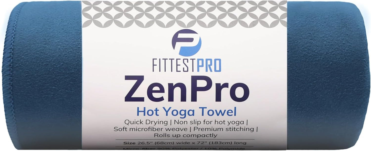 Fittest Pro Non-Slip Hot Yoga Towel with Super-Absorbent Soft Suede Microfiber in Many Colors, for Bikram Pilates and Yoga Mats. (72.00 x 26.50) Frosted Blue